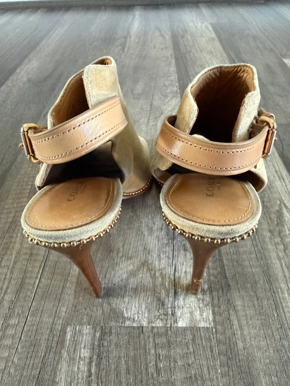 Coach Shoes Kate Brown Suede Buckle Heels Sandal Booties Size 7.5 - Picture 3 of 12